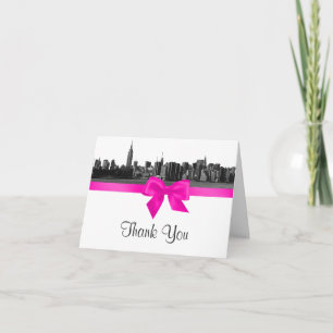 NYC Wide Skyline Etched BW Hot Pink H Thank You Card