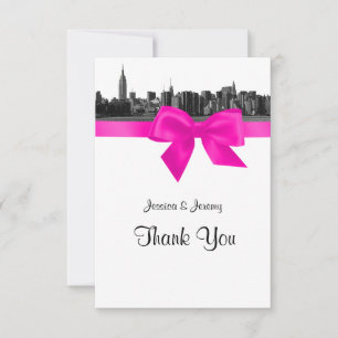 NYC Wide Skyline Etched BW Hot Pink Thank You