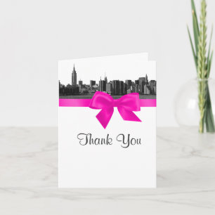 NYC Wide Skyline Etched BW Hot Pink Thank You Card