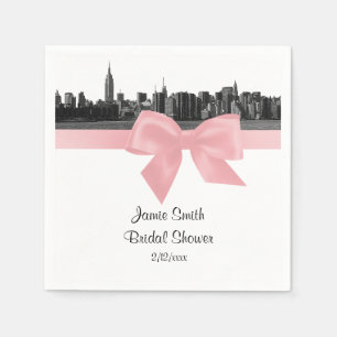 NYC Wide Skyline Etched BW Light Pink Ribbon Napkin