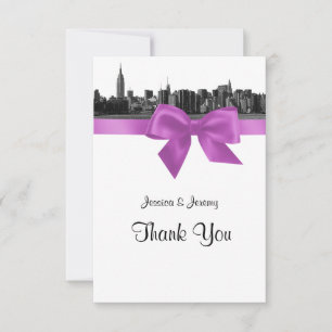 NYC Wide Skyline Etched BW Lilac Thank You Card