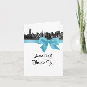 NYC Wide Skyline Etched BW Lt Blue Thank You #2 Card