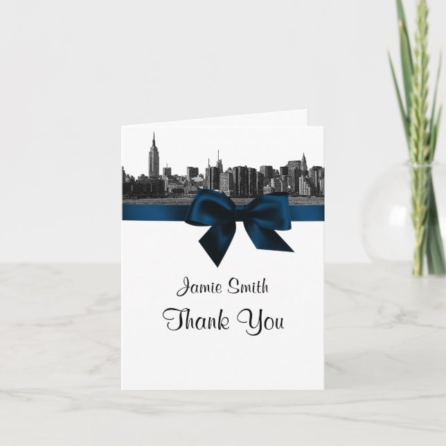 NYC Wide Skyline Etched BW Navy Blue Thank You #2 (Front)
