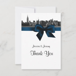NYC Wide Skyline Etched BW Navy Blue Thank You Card