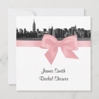 NYC Wide Skyline Etched BW Pink Bridal Shower SQ Invitation