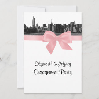 NYC Wide Skyline Etched BW Pink Engagement Party Invitation