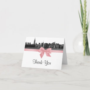 NYC Wide Skyline Etched BW Pink H Thank You Card