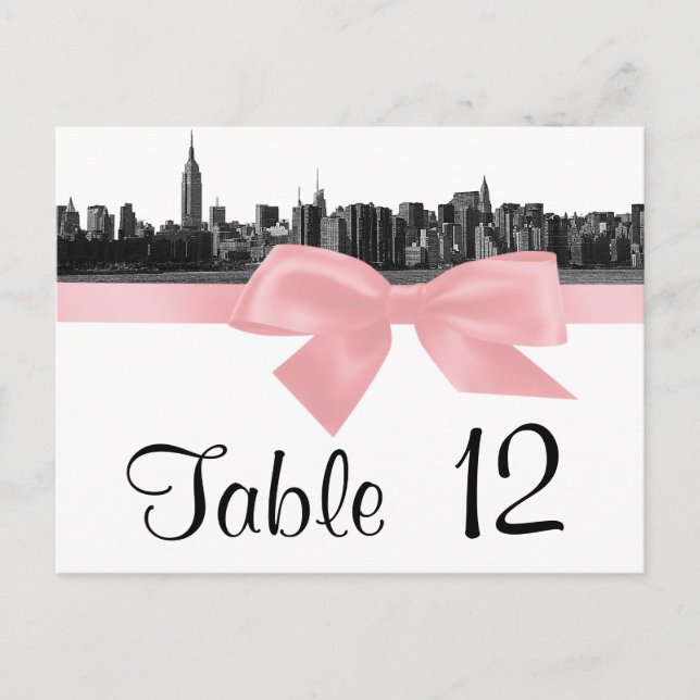 NYC Wide Skyline Etched BW Pink Table Number Postcard (Front)