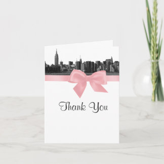 NYC Wide Skyline Etched BW Pink Thank You Card