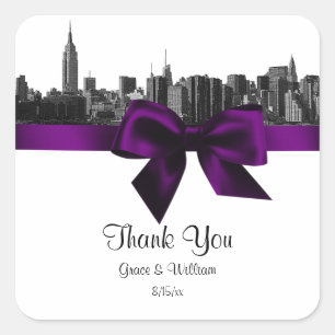 NYC Wide Skyline Etched BW Purple Favour Tag