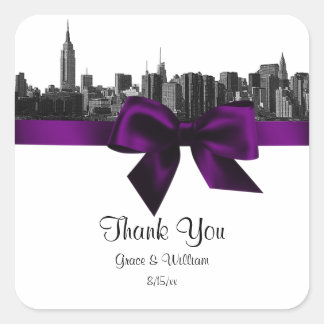 NYC Wide Skyline Etched BW Purple Favour Tag