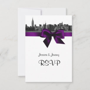 NYC Wide Skyline Etched BW Purple RSVP 1 Card