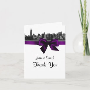 NYC Wide Skyline Etched BW Purple Thank You #2