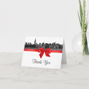 NYC Wide Skyline Etched BW Red H Thank You Card