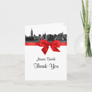 NYC Wide Skyline Etched BW Red Thank You #2 Card