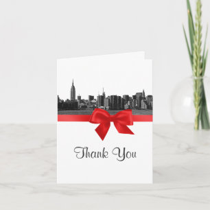 NYC Wide Skyline Etched BW Red Thank You Card