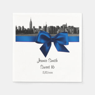 NYC Wide Skyline Etched BW Royal Blu Sweet Sixteen Napkin