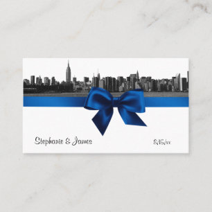 NYC Wide Skyline Etched BW Royal Blue Escort Cards