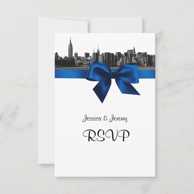 NYC Wide Skyline Etched BW Royal Blue RSVP #2 (Front)