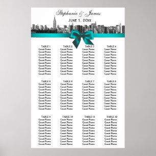 NYC Wide Skyline Etched BW Teal Bow Seating Chart