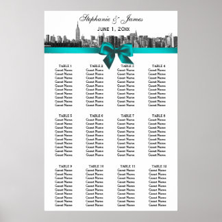 NYC Wide Skyline Etched BW Teal Bow Seating Chart