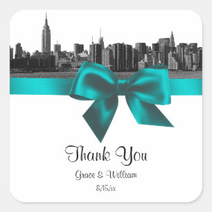 NYC Wide Skyline Etched BW Teal Favour Tag