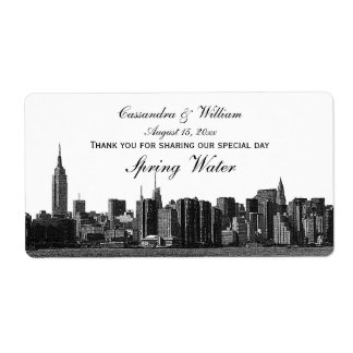 NYC Wide Skyline Etched BW Water Bottle