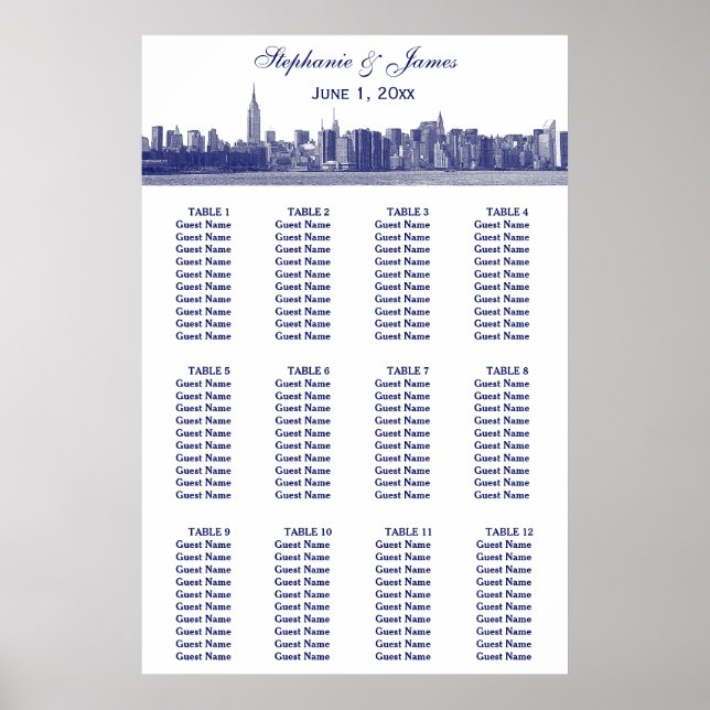 NYC Wide Skyline Etched BW Wedding Poster (Front)