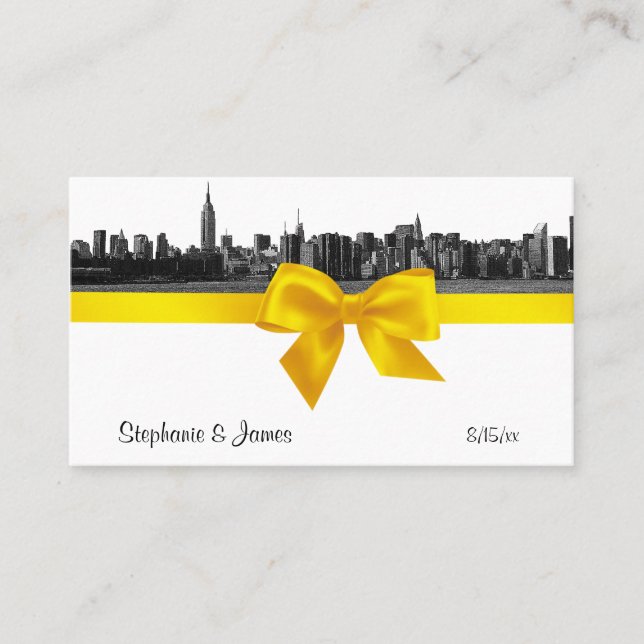 NYC Wide Skyline Etched BW Yellow Place Cards #2 (Front)