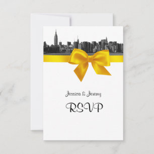 NYC Wide Skyline Etched BW Yellow RSVP #2 Card