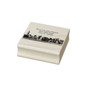 NYC Wide Skyline Etched Name Return Address Rubber Stamp