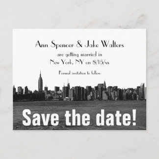 NYC Wide Skyline Etched Save the Date Announcement Postcard