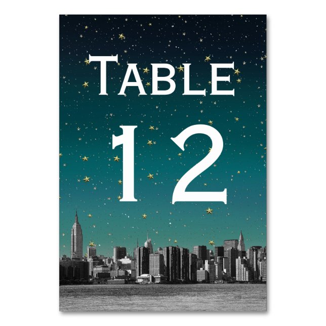 NYC Wide Skyline Gradient Dusk Starry DIY BG Table Number (Front)