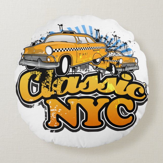 NYC Yellow Cab Logo Round Cushion (Front)