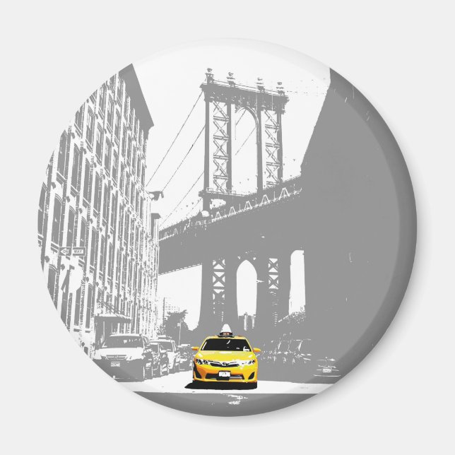 Nyc Yellow Taxi Brooklyn Bridge New York City Magnet (Front)