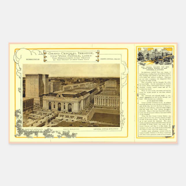 NYCentral Railroad Flyer - Grand Central Terminal Rectangular Sticker (Front)