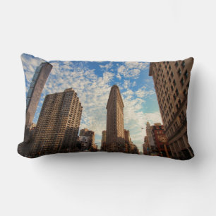 NYC's Flatiron Building, Wide View, Puffy Clouds Lumbar Cushion