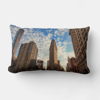 NYC's Flatiron Building, Wide View, Puffy Clouds Lumbar Cushion