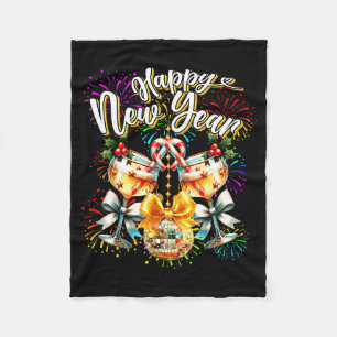 Nye Champagne Disco Coquette Bow New Year Firework Fleece Blanket