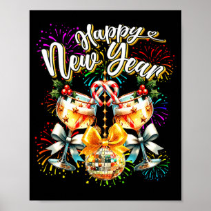 Nye Champagne Disco Coquette Bow New Year Firework Poster