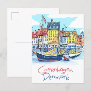 Nyhavn Copenhagen Denmark Illustration Travel Postcard