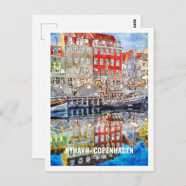 Nyhavn Copenhagen Denmark Travel Watercolor Sketch Postcard (Front/Back)