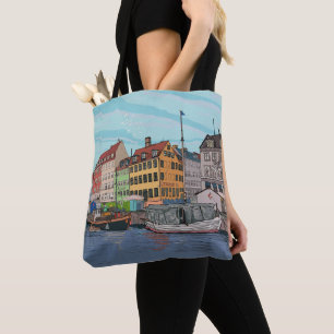 Nyhavn Copenhagen Denmark Whimsical llustration Tote Bag