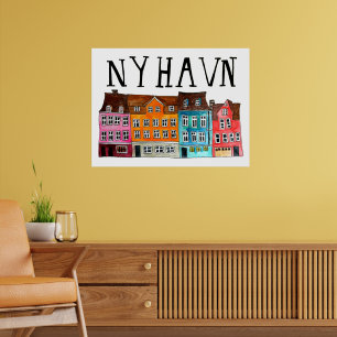 NYHAVN Copenhagen Watercolor Art Travel Poster