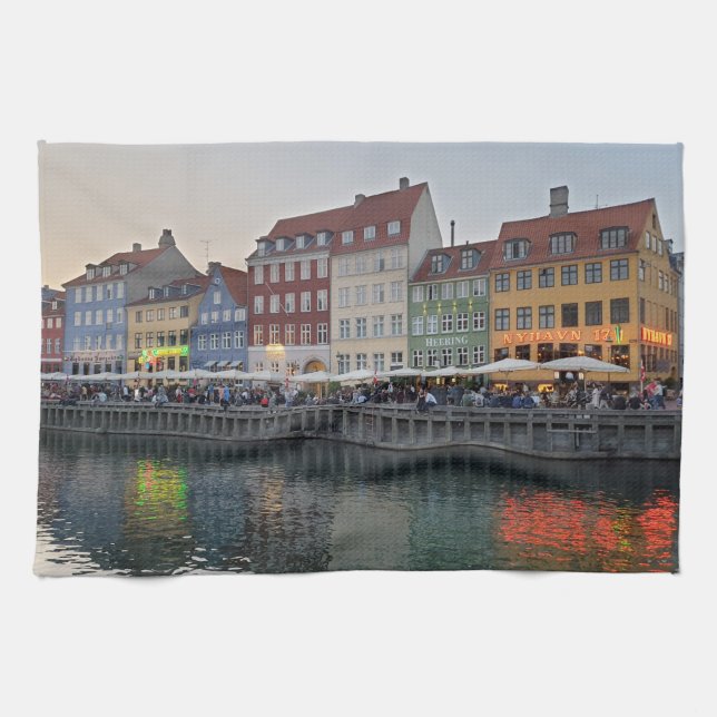 NYHAVN ENTERTAINMENT DISTRICT Copenhagen Denmark Tea Towel (Horizontal)