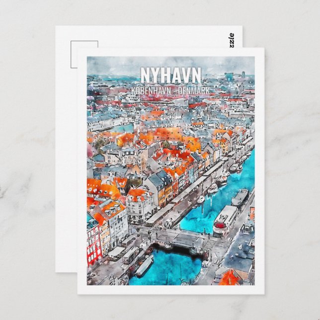 Nyhavn Kobenhavn Denmark Travel Place Watercolor Postcard (Front/Back)