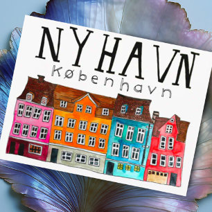 NYHAVN Kobenhavn Watercolor Art Travel Postcard