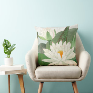 Nymphaea lotus, Japanese woodblock print, 1917 Cushion