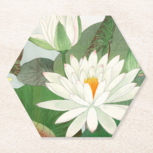 Nymphaea lotus, Japanese woodblock print, 1917 Paper Coaster