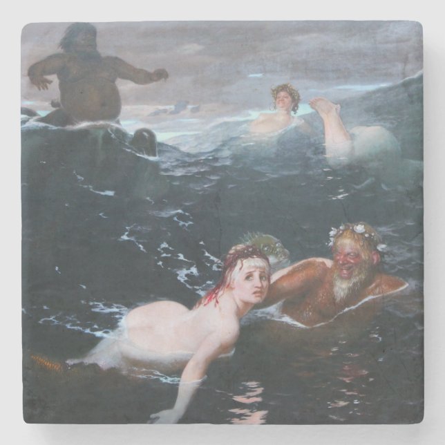 Nymphs and Satyrs Swimming in the Waves Stone Coaster (Front)